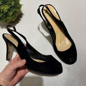Kate Spade Black Velvet Peep Toe Open Toe Kitten Heel‎ Sling Back Size 8